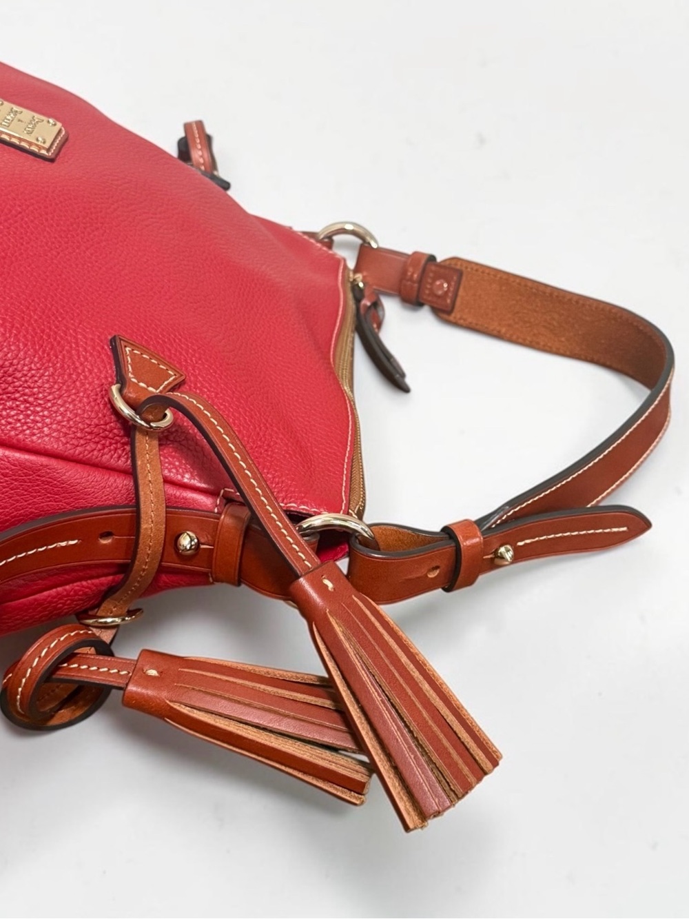 NWOT Authentic Dooney & Bourke Coral Red Leather Tassel Shoulder Hobo Bag - Picture 8 of 15